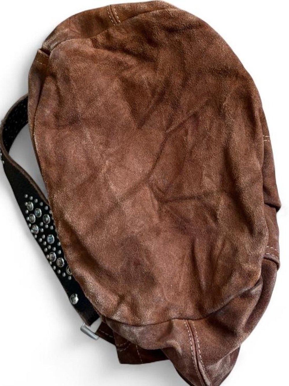 Tylie Malibu Bag Classic Utility Brown Suede Leather w/ Stud & Crystal Accents - Picture 5 of 6